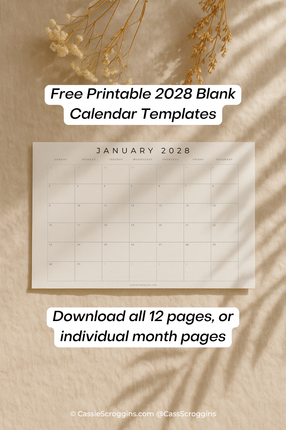 Free Printable 2028 Blank Calendar Pages Templates (All 12 Months ...
